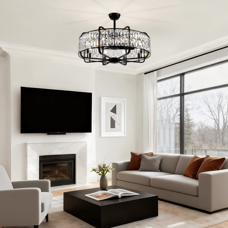 Ventilateur de plafond 35,4 "à intensité variable en cristal avec ensemble d'éclairage et télécommande