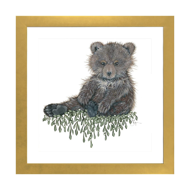 Bébé ours - reproduction d'art, Blanc, H 16 po x l 16 po x p 1 po, Papier encadré doré