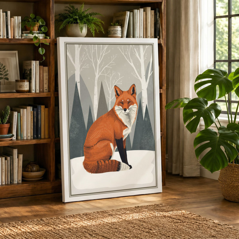 Winter Fox Mid-Century - Wrapped Canvas, 36x24 - 91.4 x 61.0 cm, White Border