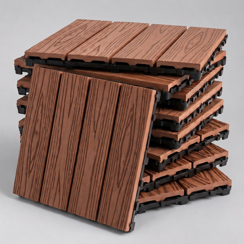 Dalles de terrasse emboîtables WPC, 25 pièces - Panneaux en bois rouge gaufré pour une installation facile et une durabilité accrue