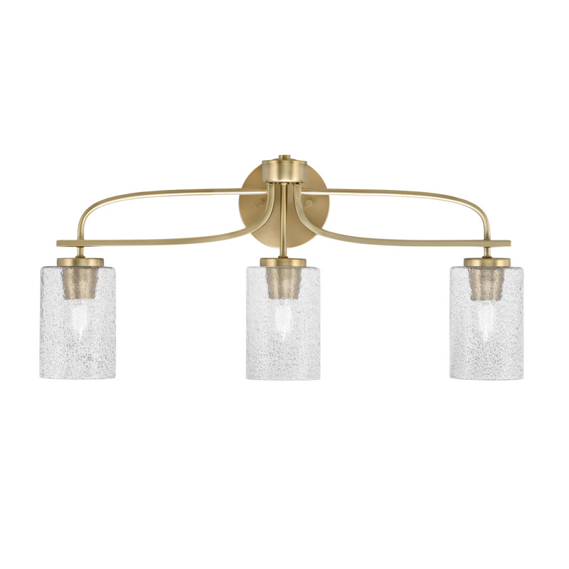 Barre d'éclairage de salle de bain 3 lumières Cavella avec verre à bulles 4 po, Laiton New Age