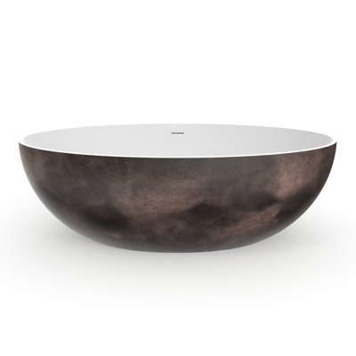 Baignoire autoportante avec surface solide, 67 pouces, blanc mat et noyer, baignoire confortable, idéale pour les espaces de rénovation de salle de bain de taille moyenne à grande, confortable