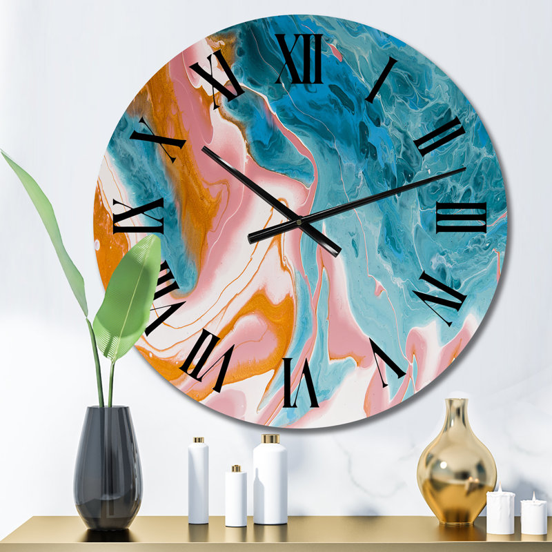 Horloge murale moderne en marbre bleu et rose clair, Petit