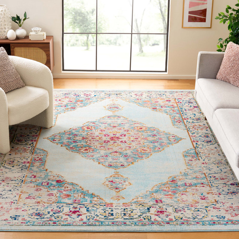 Tapis oriental oriental fabriqué à la machine ivoire / turquoise, Rectangle 8 pi x 10 pi