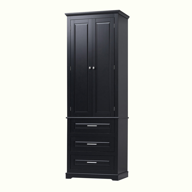 Armoire de rangement de salle de bain avec 3 tiroirs, Noir, noir, noir, noir