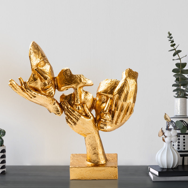 Objet décoratif peint à la main, couleur or, 11,8 x 12,6 x 3,5 pouces | 100% polyester, variations de couleurs uniques | Parfait pour la décoration intérieure, pièce décorative élégante pour le salon et les bureaux
