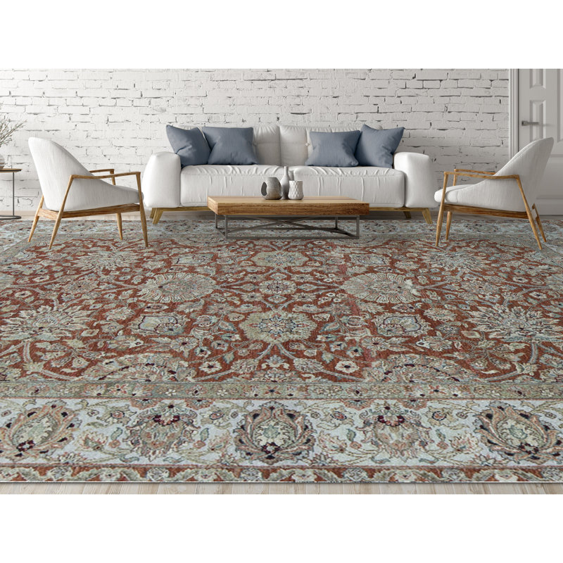 Wool Oriental Area Rug in Rust/Ivory