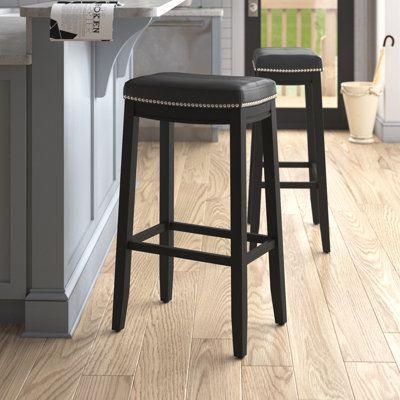 Arlyce 26.5" Solid Wood Backless Counter Stool with Vegan Leather Upholstered Seat