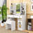 Vanity Desk with LED Mirror, 3 Drawers ,Storage Shelves and Stool-597775611