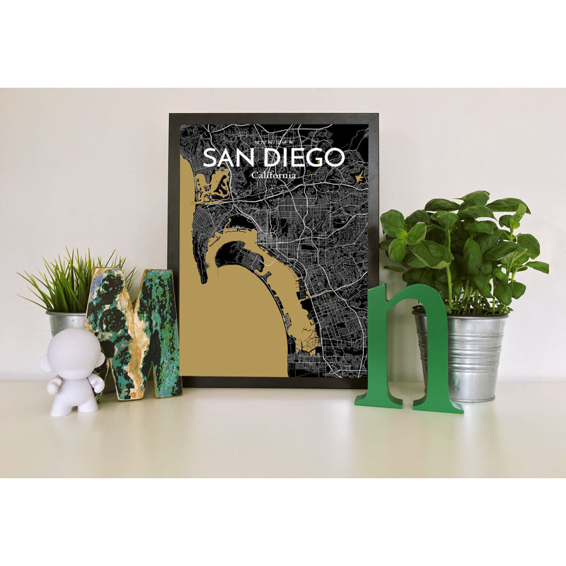 San Diego City Map 1 Piece Wall Art, 61cm H x 45.7cm W x 0.13cm D