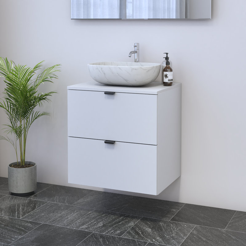 Meuble-lavabo simple 23,6 po avec plateau Kareema, Blanc, Blanc