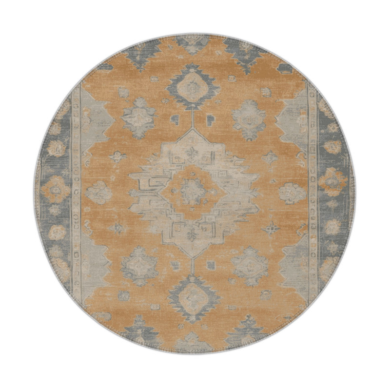 Overdyed Gray Indoor and Outdoor Area Rug, Round 5'
