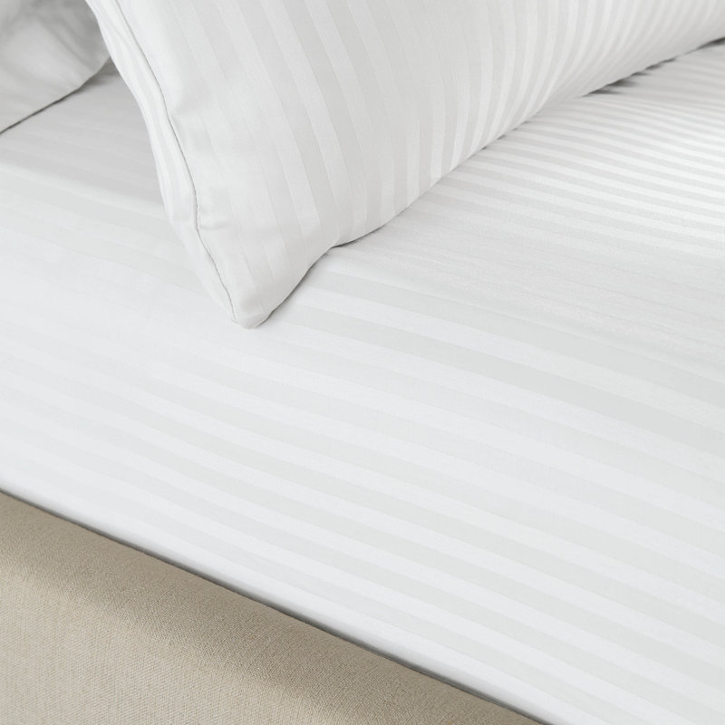 Satin Stripe 300 Thread Count Fitted Sheet, Kingsize (5'), White