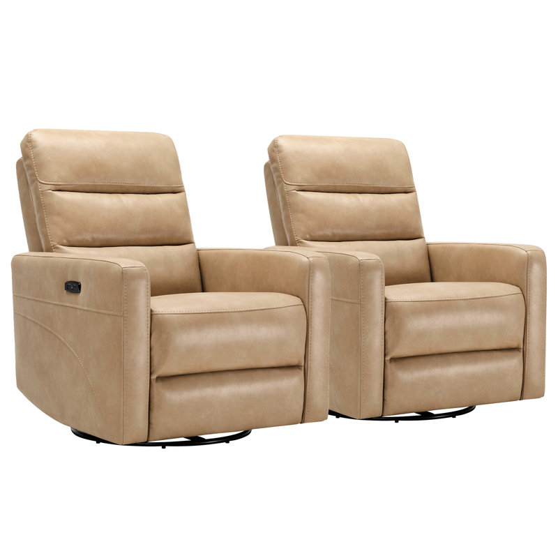 Fauteuil inclinable électrique pivotant en cuir Bela Mila (ensemble de 2), Cuir végétalien blé Copley