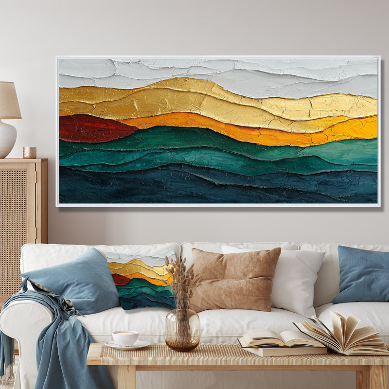 Emerald Drift of Transitional Passage Of Time II - Art mural moderne abstrait transitionnel, H 28 po x l 60 po, Blanc