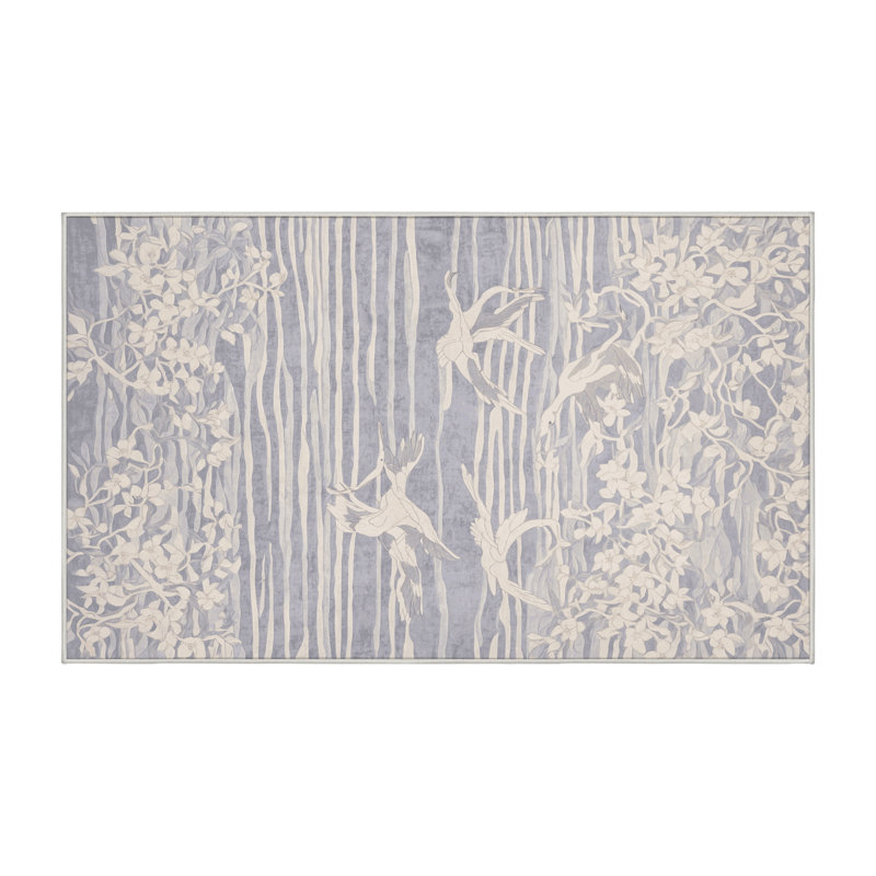 Machine Washable Beige Area Rug, Rectangle 4' x 6'