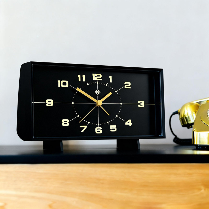 Réveil-matin rétro, cadran de style Mid-Century (noir), Noir
