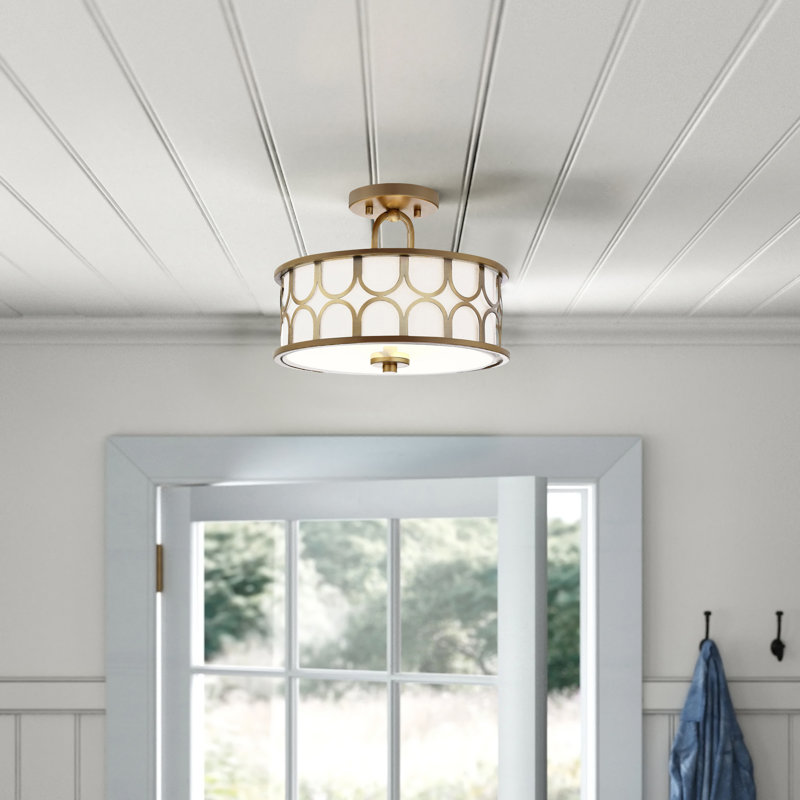 Plafonnier 2 lumières Meridian en laiton naturel, Laiton naturel