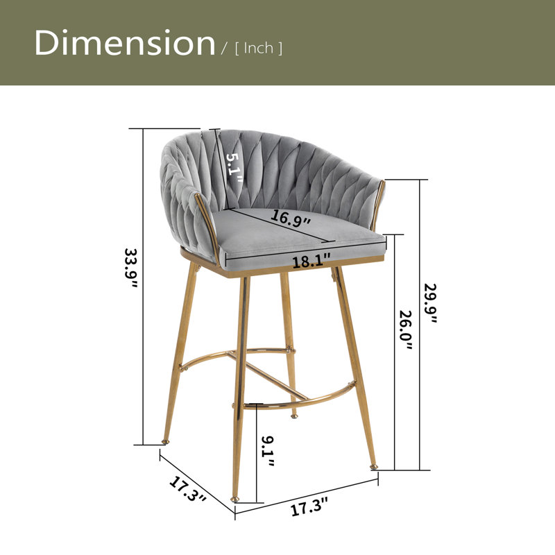 Ensemble de 2 tabourets de bar 26 po à hauteur de comptoir avec dossier ondulé à la main, base chromée dorée et repose-pieds 26 po