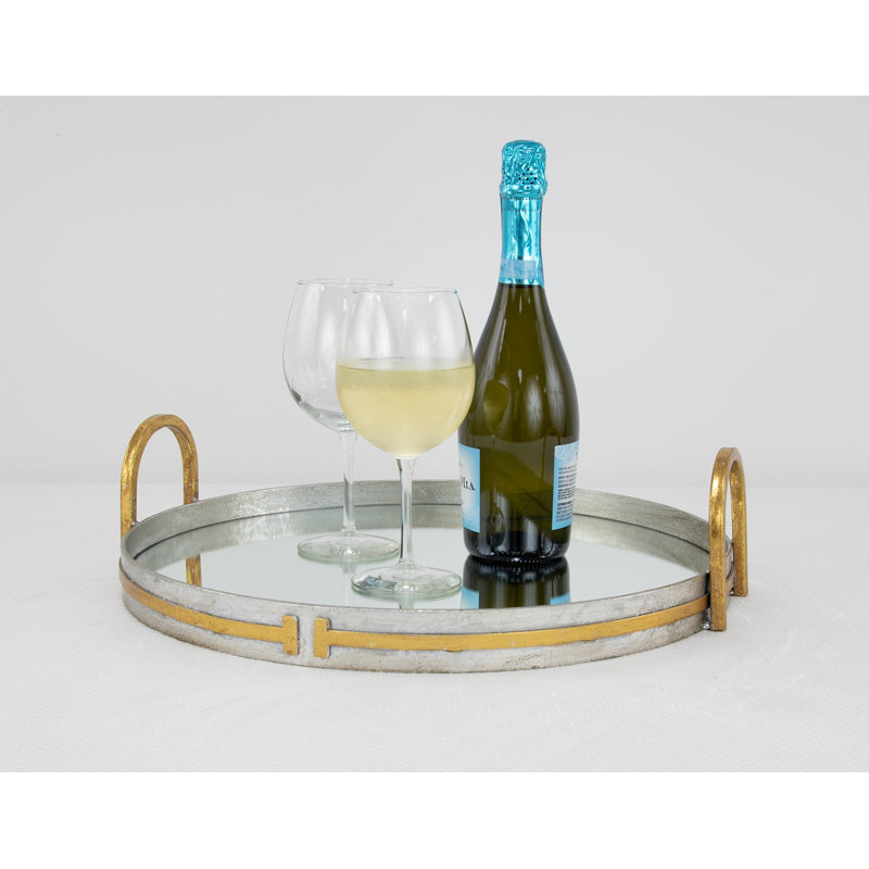 Tiffany Round Decorative Tray, Silver/Gold