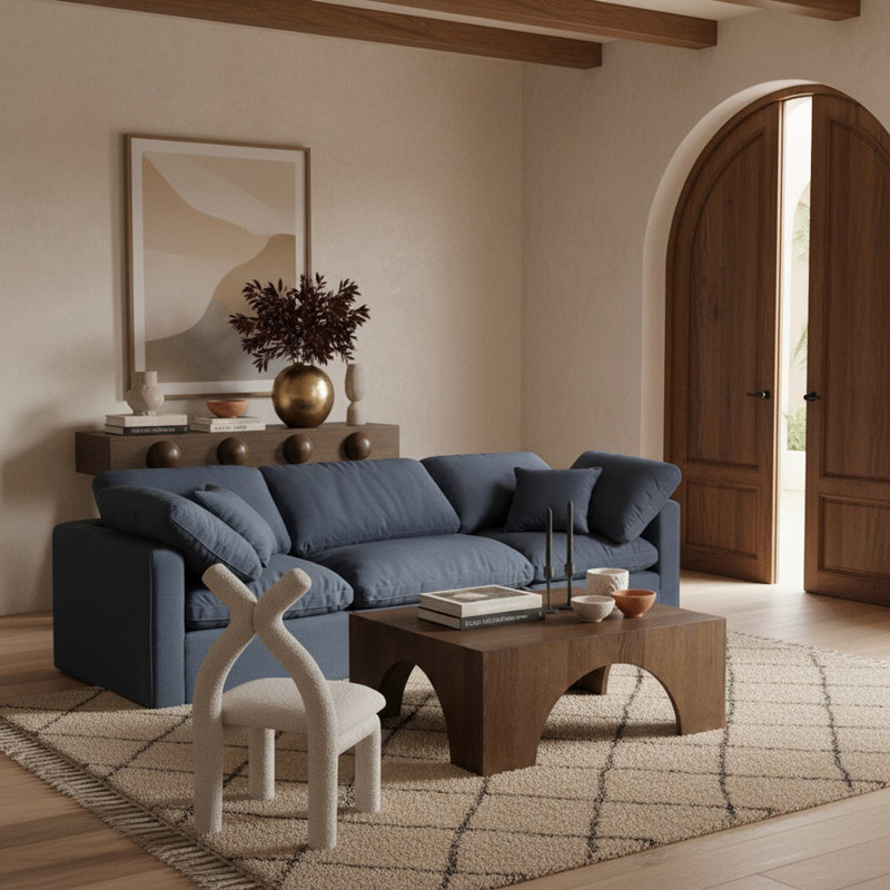 Itala 105" Upholstered Modular Sofa, Navy Linen Textured Fabric