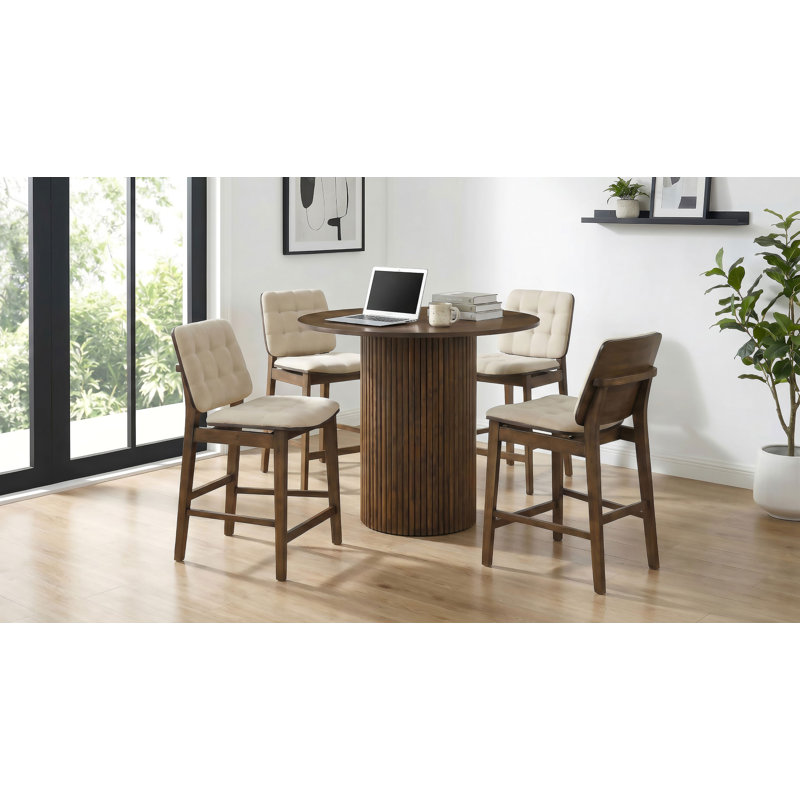 Ensemble de salle à manger à hauteur de comptoir 5 pièces Weidar, Walnut, Cream/Walnut