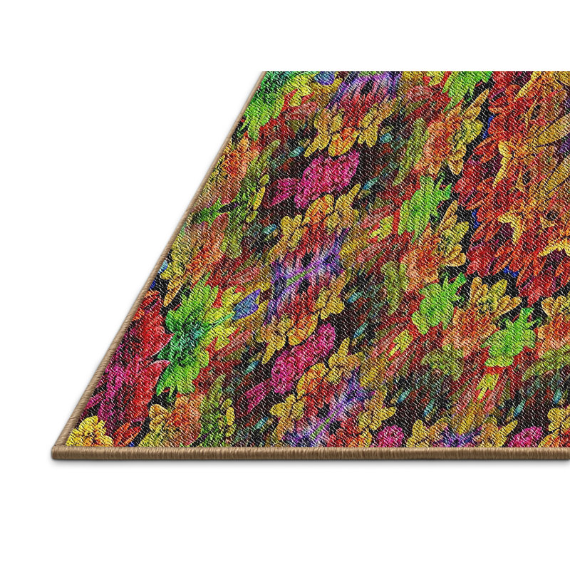 Tapis rouge/vert/bleu tissé à la machine, Rectangle 7 pi x 10 pi