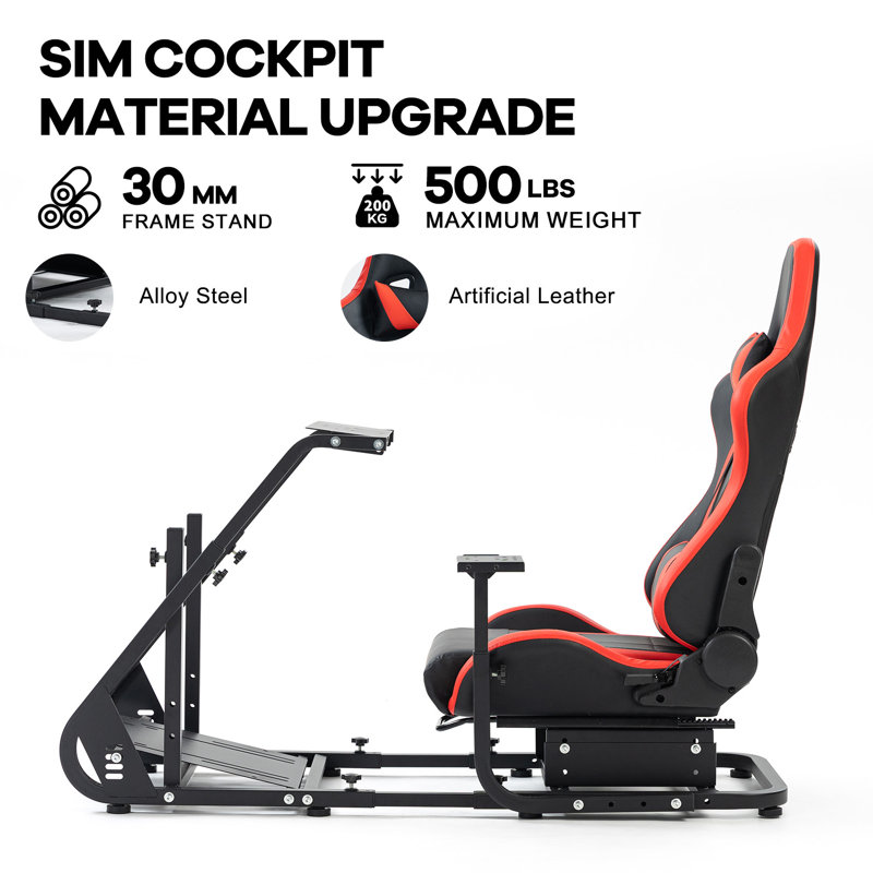 Anman Racing Simulator Cockpit Stand with red Racing Chair fit Logitech G29 G920 G923 Thrustmaster, Red