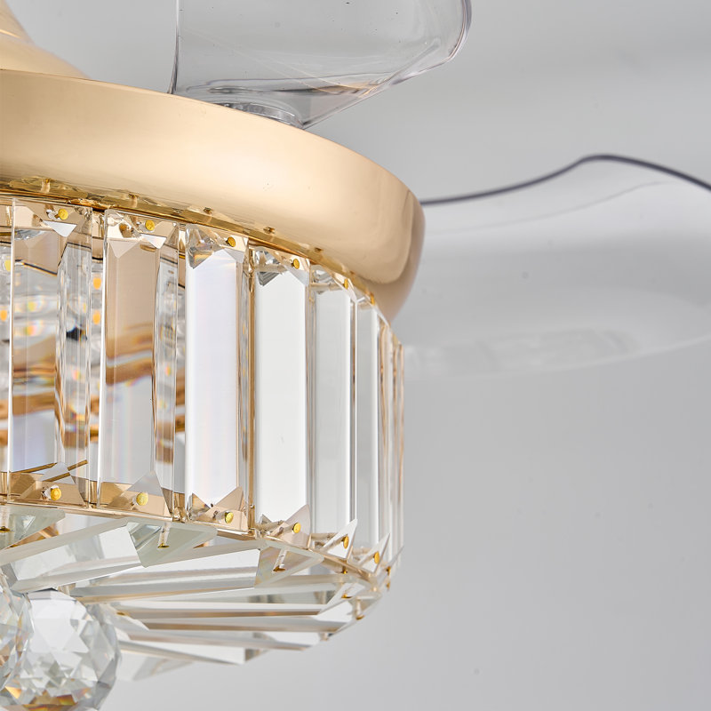 30" Rgb Retractable Crystal Ceiling Fan With Light, Gold