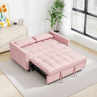 54.30" Corduroy Modular Sectional Sleeper Sofa, Loveseat with Pull Out Bed for Living Room Pink Couch