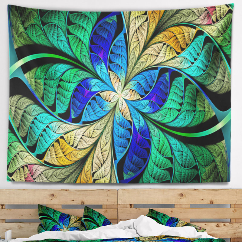Tapisserie de pétales abstraites bleues à fleur, H 32 po x l 39 po