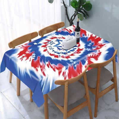Tie-Dye Patriotic Star Tablecloth 60 x 120 inch for 4th of July Outdoor Party