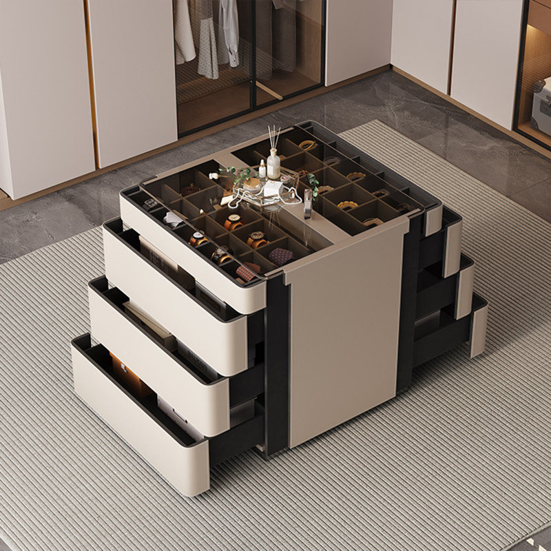 Commode 31,5 po beige à double face pour étalage de bijoux