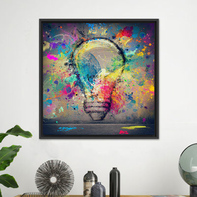 Light Bulb Graffiti Art Print: Colorful Innovation Canvas Wall Decor,1P BlackFramedCanvas