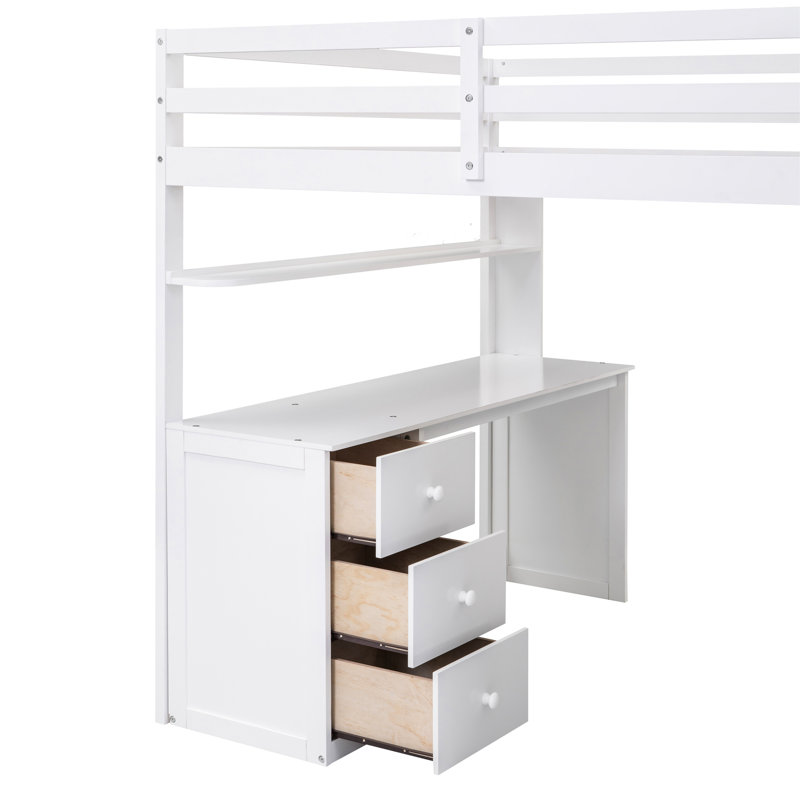 Lit mezzanine pleine grandeur, tiroirs, bureau, garde-robe, lit de rangement blanc pour articles lourds de grande capacité avec bureau et garde-robe A qui maximise le confort