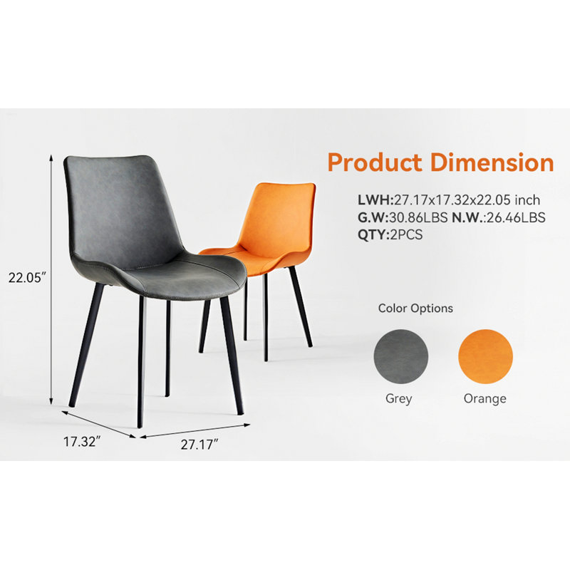 Deux chaises pour l'intérieur, chaises de salle à manger avec pieds en fer, Orange