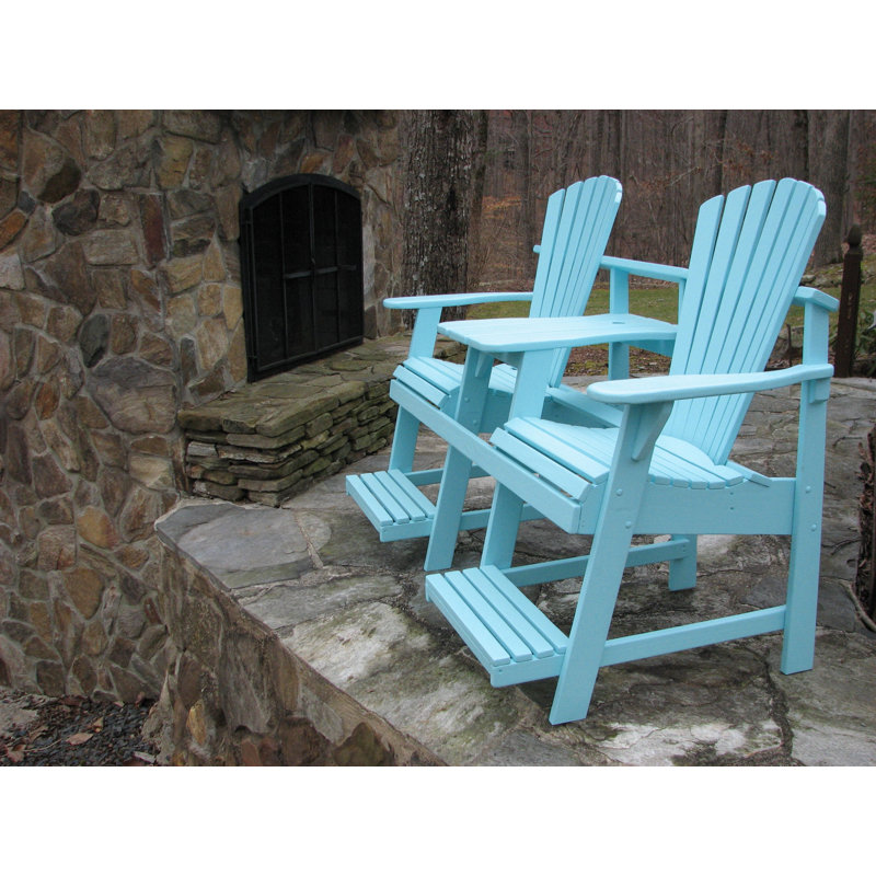 Adirondack Balcony/Pub Double Seater with Built in Table and Footrests – Has 1-5/8” Umbrella Hole and  Elevated Seating for Deck, Porch & Balcony Railings. Solid Pressure Treated Wood