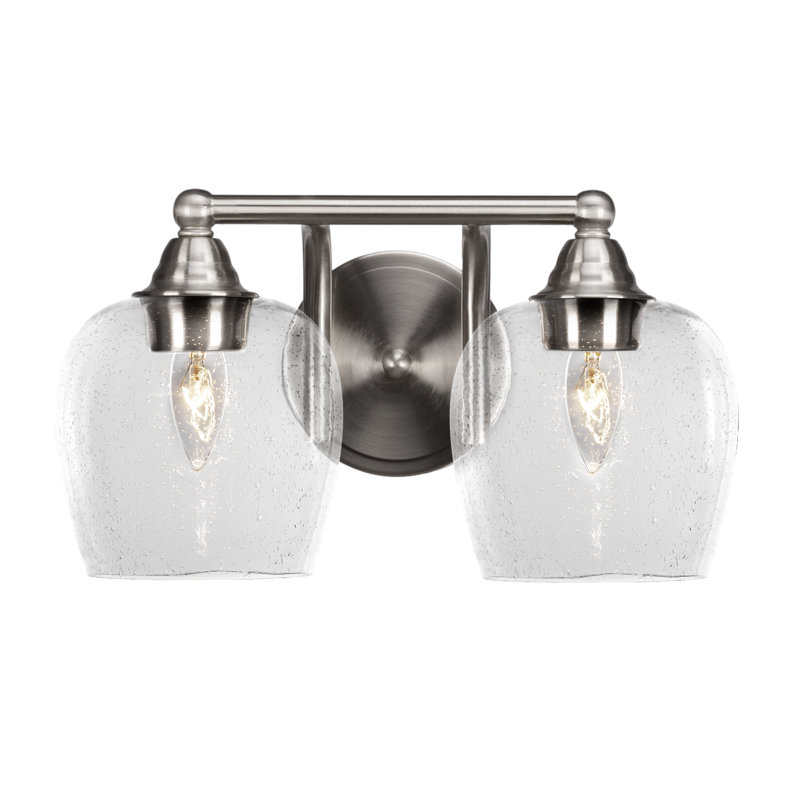 Barre d'éclairage de salle de bain 2 lumières Michell, Nickel brossé, Bulle transparente