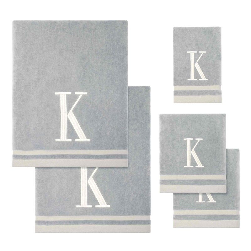 GRY/IVR Monogram Towel Set, 5 Piece Towel Set, Gray
