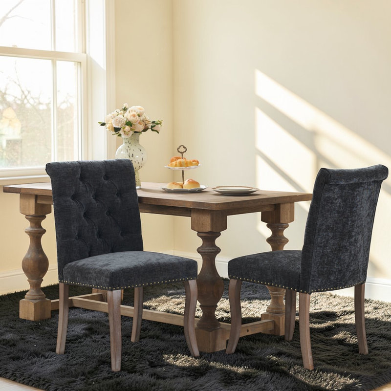 Seita Chenille Upholstered Tufted Dining Chairs, Noir
