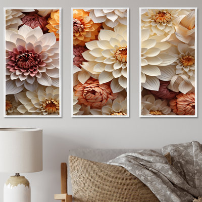 «Vibrant White Zinnias Collage I», ensemble d'art sur toile Zinnias