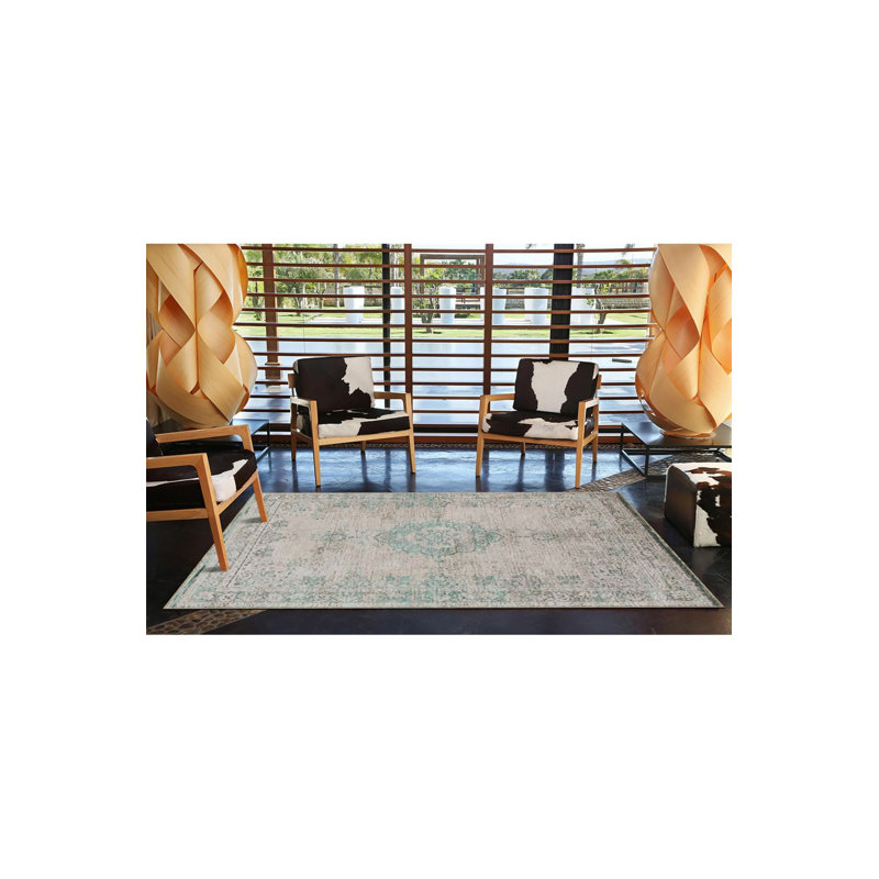 Tapis tissé à motif géométrique bleu lavable traditionnel, Tapis de couloir 4 pi 11 po x 9 pi 10 po inclus