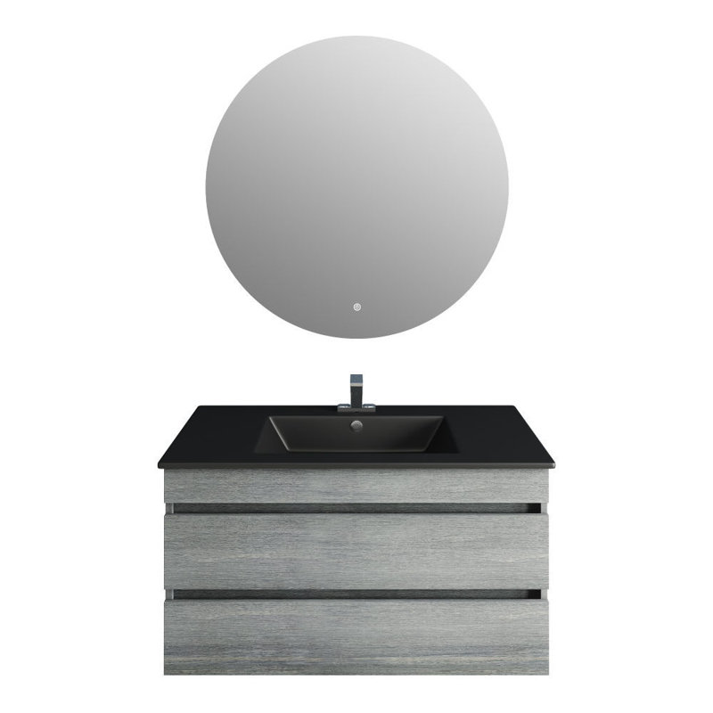 Ensemble de meuble-lavabo simple 32 po avec miroir, Noir