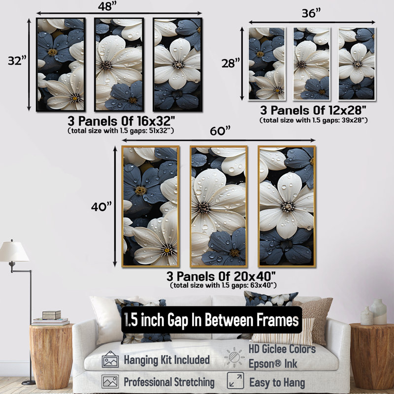 «Essential Forms Blooms - Violets», ensemble d'art sur toile, H 28 po x l 36 po x P 1 po, Cadre flottant blanc