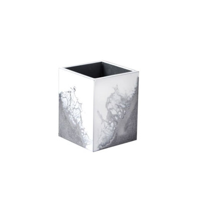 Mike + Ally Luxury Lave White Silver Enamel Makeup Brush Organizer for Bathroom & Bedroom