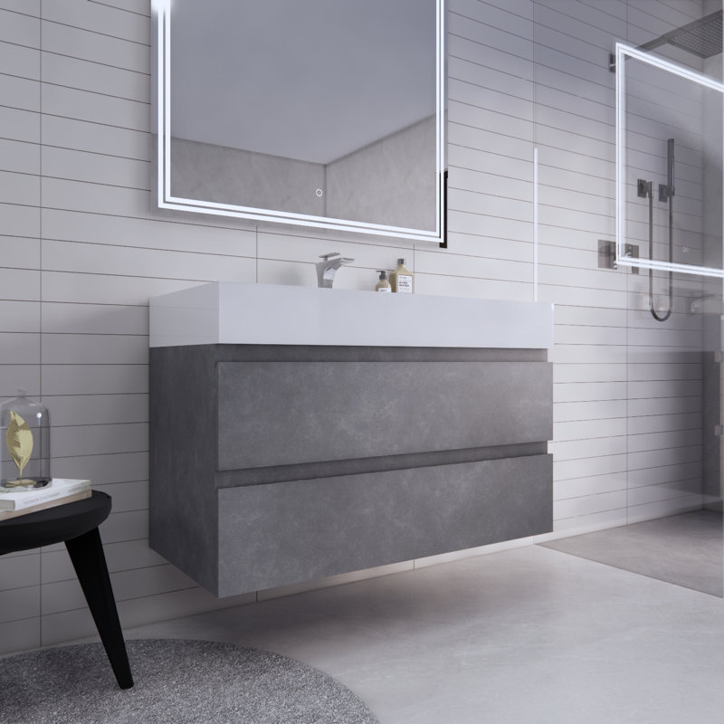 Babajide 42'' Single Bathroom Vanity with Acrylic Top, Cement Gray