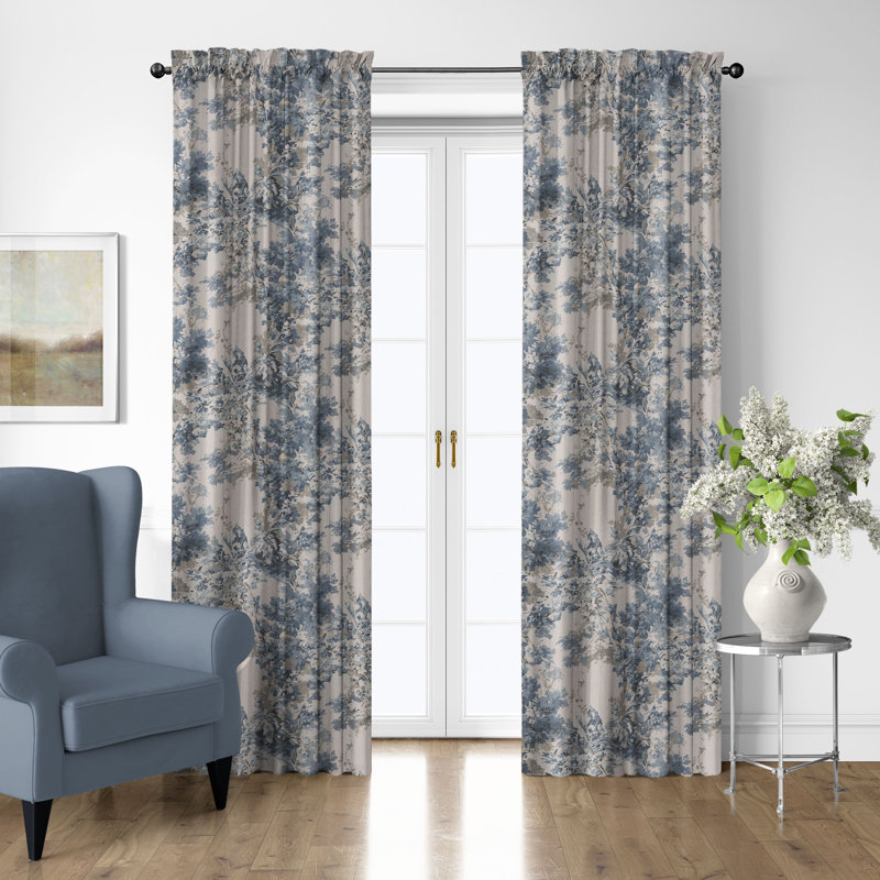 Dolce  Spring Cotton Rod Pocket Drapery Panel Set of 2, 50" W  x 216" L, Blue