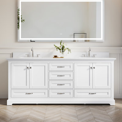 Freestanding Bathroom Vanity With White Cultured Marble Countertop And Sink