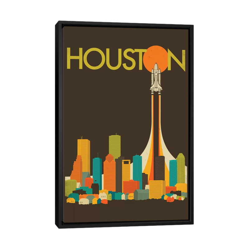 «Houston Skyline», impression sur toile tendue, H 48 po x l 32 po x P 1,5 po, Toile encadrée noire, Pas de tapis