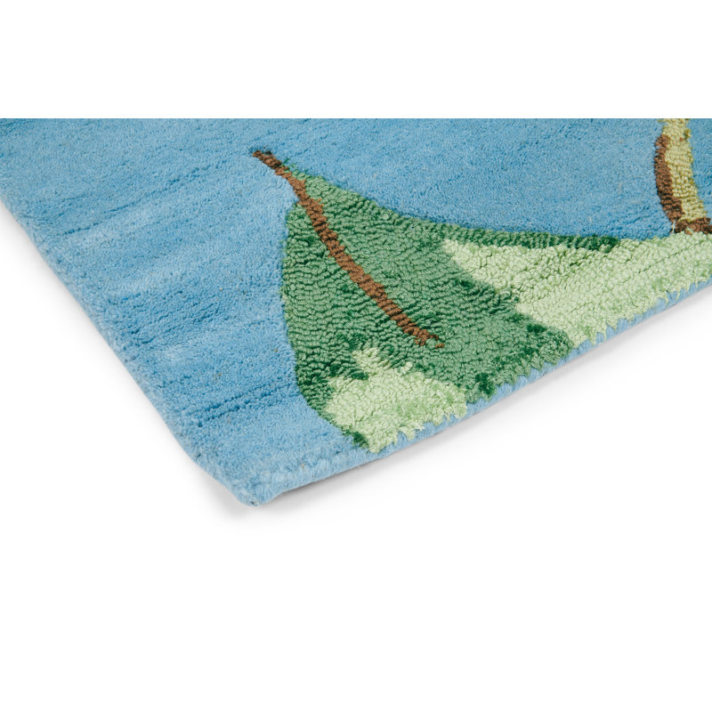 Hand Tufted Area Rug in Blue/Green/Ivory, Rectangle 5'7" x 7'10"